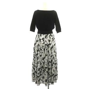 Diagram GRACE CONTINENTAL コスメプリントニットワンピース 七分袖 ロング 花柄 ティアード Vネック 36 黒 チャコールグレー 白