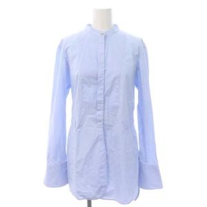 ハイカウントタイプライターラウンドヘムシャツ チュニック 長袖 バンドカラー 38 ライトブルー