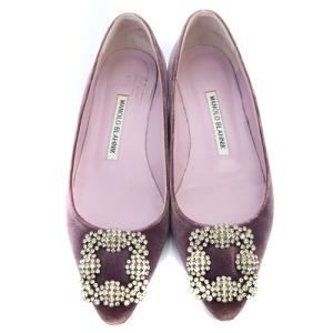 MANOLO BLAHNIK Hangisi ベロア パンプス ビジュー 35 パープル