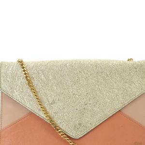Chloe チェーン ショルダーバッグ レザー 切替 ロゴ サーモンピンク ゴールド色