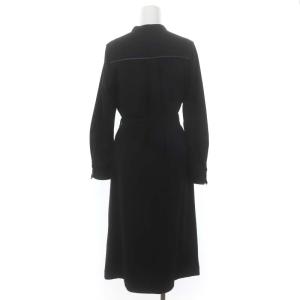 ANAYI 22AW ウールジャージーレザーコンビワンピース バンドカラー 36 ブラック