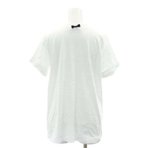 LANVIN en Bleu リボン パール フリンジ カットソー Tシャツ 半袖 ロゴプリント 38 M 白 ホワイト