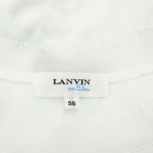LANVIN en Bleu リボン パール フリンジ カットソー Tシャツ 半袖 ロゴプリント 38 M 白 ホワイト