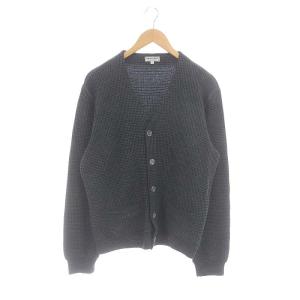 カーディガン Vネック カシミヤ混 格子柄 長袖 L 紺 ネイビー グレー