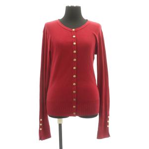 Vネックカーディガン 長袖 ニット コットン 1 赤 レッド
