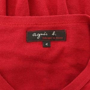 agnes b. Vネックカーディガン 長袖 ニット コットン 1 赤 レッド