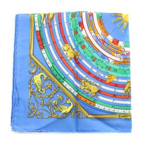 HERMES エルメス DIES ET HORE 占星術 カレ40 プチカレ スカーフ シルク 青 ブルー