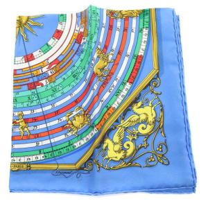 HERMES エルメス DIES ET HORE 占星術 カレ40 プチカレ スカーフ シルク 青 ブルー