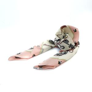 HERMES LES CLES スカーフ 鍵柄 カレ90 絹 シルク 白 ホワイト ピンク