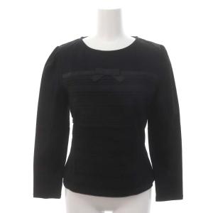 グログランリボンレース切り替えカットソー 長袖 プルオーバー コットン 40 M 黒 ブラック