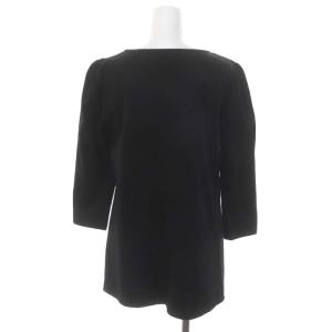 M'S GRACY スパンコール ロゴ チュニック カットソー 長袖 プルオーバー リボン コットン 40 M 黒 ブラック 白 ホワイト