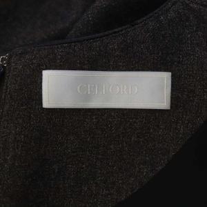 CELFORD ハーフスリーブワンピース ロング丈 ミモレ丈 七分袖 バックファスナー 36 S 茶 ブラウン