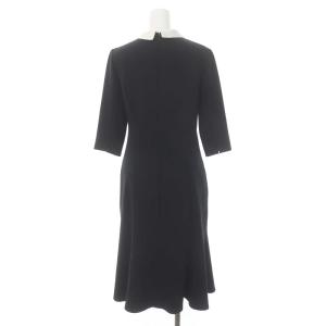 CELFORD 襟付きワンピース ロング丈 ミモレ丈 フレア 七分袖 バックファスナー36 S 紺 ネイビー 白 ホワイト