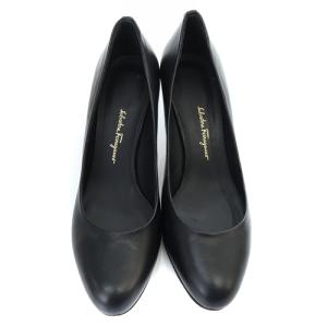 Salvatore Ferragamo ラウンドトゥ パンプス レザー ピンヒール 6.5D ブラック