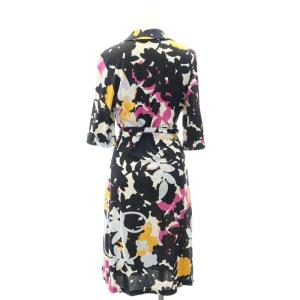 DIANE von FURSTENBERG シルク 花柄 カシュクールワンピース 五分袖 ひざ丈 総柄 ロールアップ 6 マルチカラー