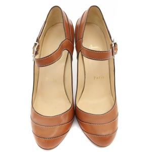 Christian Louboutin ストラップ パンプス ピンヒール レザー 38 25cm 茶色 ブラウン