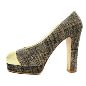 CHANEL パンプス ハイヒール プラットフォーム ココマーク 38.5 25.5cm グレー