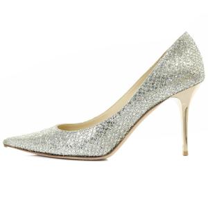 JIMMY CHOO グリッター パンプス ピンヒール ポインテッドトゥ 39 26cm シルバー色