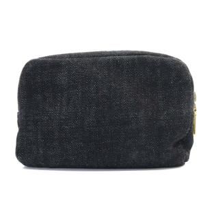 PRADA ポーチ メイク 化粧 デニム 三角ロゴプレート ブラック