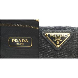 PRADA ポーチ メイク 化粧 デニム 三角ロゴプレート ブラック