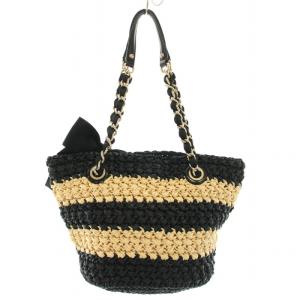 kate spade new york NEWYORK かごバッグ ハンドバッグ トートバッグ バイカラー ロゴ リボン 装飾 ベージュ 黒 ブラック