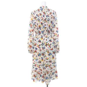 kate spade new york 花柄 ボウタイ長袖ワンピース ロング ミモレ丈 XS 白 マルチカラー ホワイト