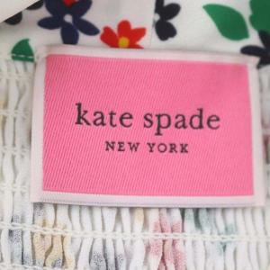kate spade new york 花柄 ボウタイ長袖ワンピース ロング ミモレ丈 XS 白 マルチカラー ホワイト