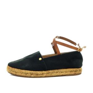 HERMES フラットシューズ エスパドリーユ ストラップ 37 23cm 黒 ブラック
