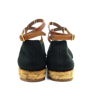 HERMES フラットシューズ エスパドリーユ ストラップ 37 23cm 黒 ブラック