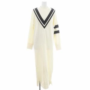 Diagram GRACE CONTINENTAL 23AW バイカラーVネック ワンピース ロング マキシ丈 長袖 ニット ハイネック 36 オフホワイト 黒 ブラック