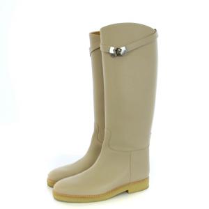 HERMES 222087Z FAUSTINE ケリー金具 ロングブーツ レザー 38.5 ベージュ