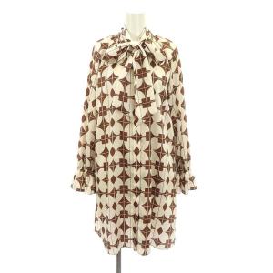 23AW キカフラワーミニワンピース 総柄 長袖 36 茶 アイボリー ブラウン