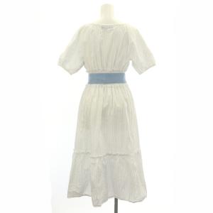 M'S GRACY ピンストライプコットンワンピース マキシ ロング 半袖 レース 38 M 白 ホワイト