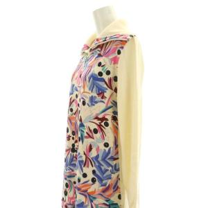 LEONARD SPORT フロントプリント ハーフジップ ニット セーター 長袖 薄手 総柄 ウール 40 アイボリー マルチカラー