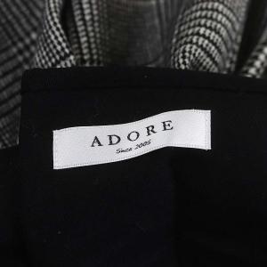 ADORE グレンチェックリボン付きフレアースカート ロング ミモレ丈 ウール 38 黒 白 ブラック ホワイト