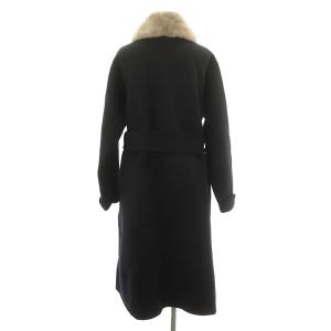 STRASBURGO ミンクファー襟 ウールロングコート アウター ベルト付き ダークネイビー