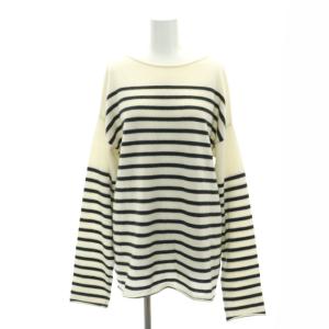 カシミヤボーダープルオーバー ニット カットソー 長袖 チュニック丈 ボートネック オフホワイト 黒 ブラック