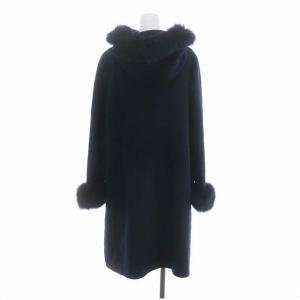 ELISA フォックスファー付きウールフードコート アウター ロング 1 紺 ネイビー