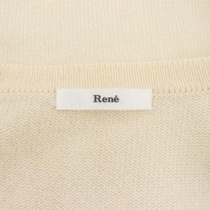 René リボンデザインカシミヤカーディガン ニット 前開き 34 アイボリー