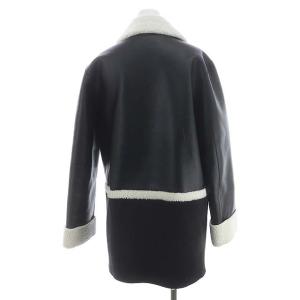 UN3D. エコムートンライダースコート アウター ミドル丈 ボア 切替 ジップアップ 36 黒 白 ブラック ホワイト