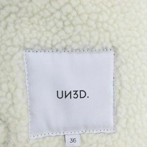 UN3D. エコムートンライダースコート アウター ミドル丈 ボア 切替 ジップアップ 36 黒 白 ブラック ホワイト