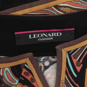LEONARD ファッション FASHION ウール 総柄 ワンピース 膝丈 九分袖 切替 2 黒 マルチカラー ブラック