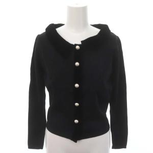 襟付きパールカーディガン ニット 長袖 F 黒 ブラック