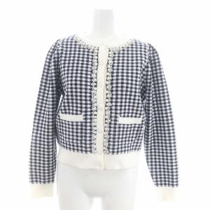 23AW ビジューラインポケットカーディガン ニット 長袖 F 黒 白 ブラック ホワイト