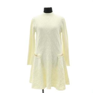 22AW ロゴふくれジャガードニットワンピース 膝丈 長袖 リブ 切替 36 