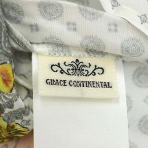 GRACE CONTINENTAL バンダナフラワープリントトップ ブラウス プルオーバー 長袖 タック フレアスリーブ 36 グレー マルチカラー