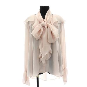 23SS ストール付シフォンブラウス シアー 長袖 36 ピンク