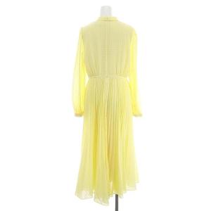 CELFORD シアーチェックタイワンピース ロング 長袖 プリーツ ボウタイ 38 黄色 イエロー