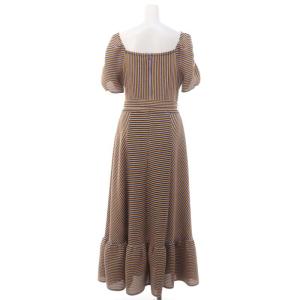 GRACE CONTINENTAL シアーリップルカットワンピース ロング マキシ丈 半袖 ボーダー ベルト付き 38 ラベンダー オレンジ 紺