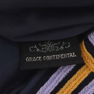 GRACE CONTINENTAL シアーリップルカットワンピース ロング マキシ丈 半袖 ボーダー ベルト付き 38 ラベンダー オレンジ 紺